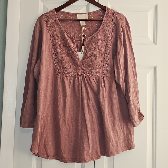 Cynthia Rowley Women's Dusty Rose 3/4 Sleeve Plus Size Tunic Top NWT 2x & 3x - Picture 2 of 13